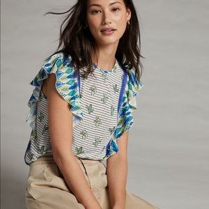 Conditions Apply • NWT Cactus Print Striped Ruffled Sleeves Zofana Top